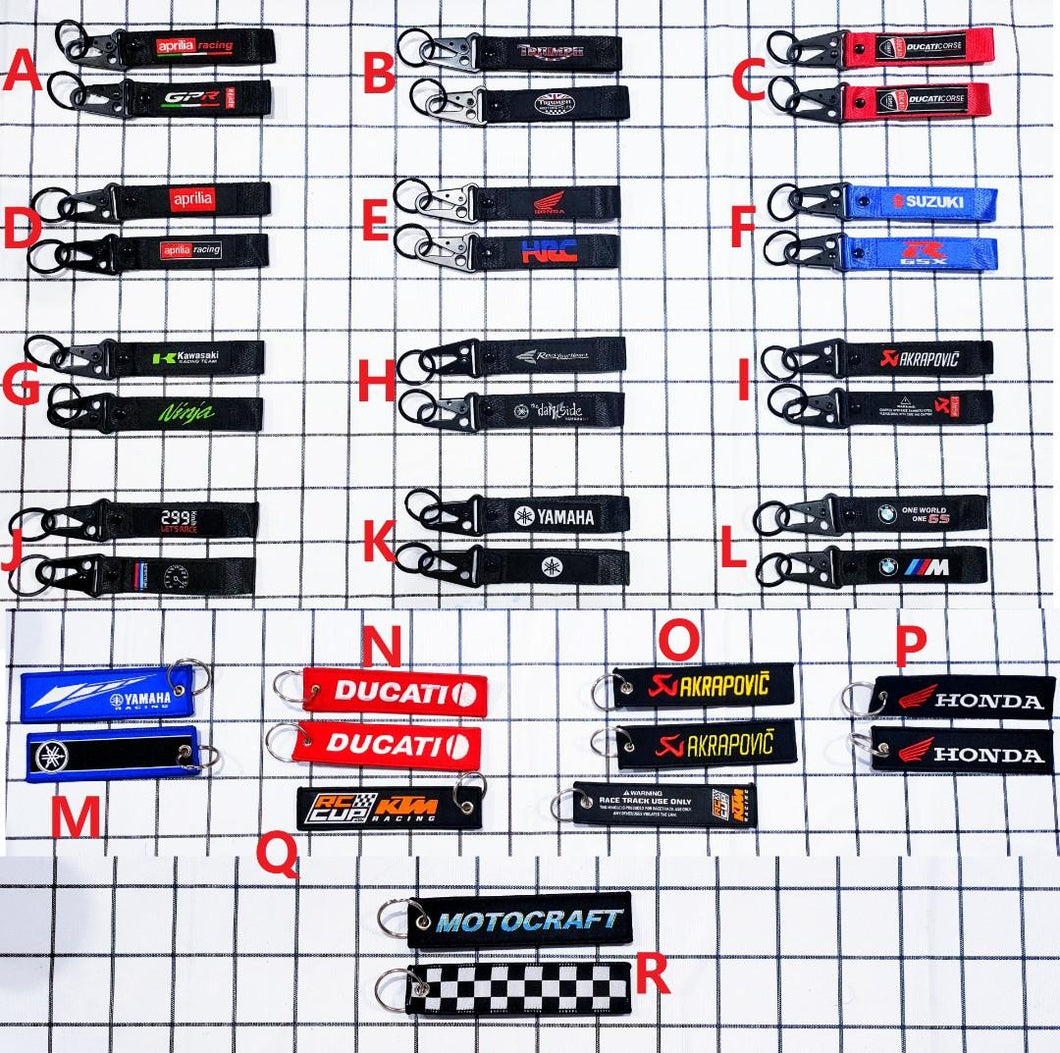 Keychain for motorcycle high quality sewn sew Honda Yamaha Triumph Ducati Kawasaki Suzuki BMW KTM Akrapovic Aprilia